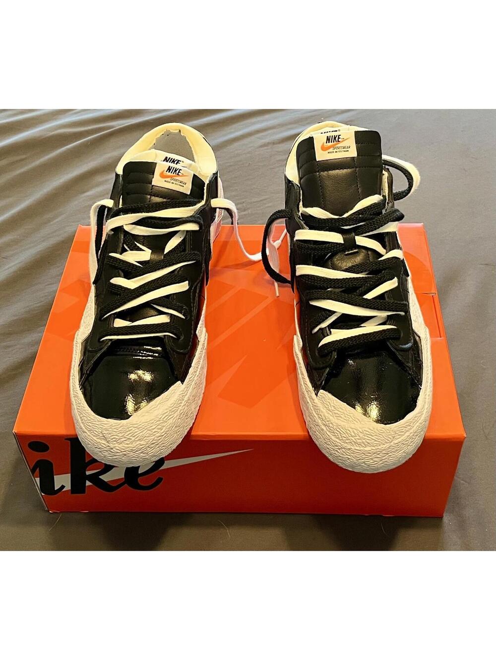 Nike Blazer Low x Sacai Retro Sneakers Mens 12 Black Patent Leather DM6443-001
